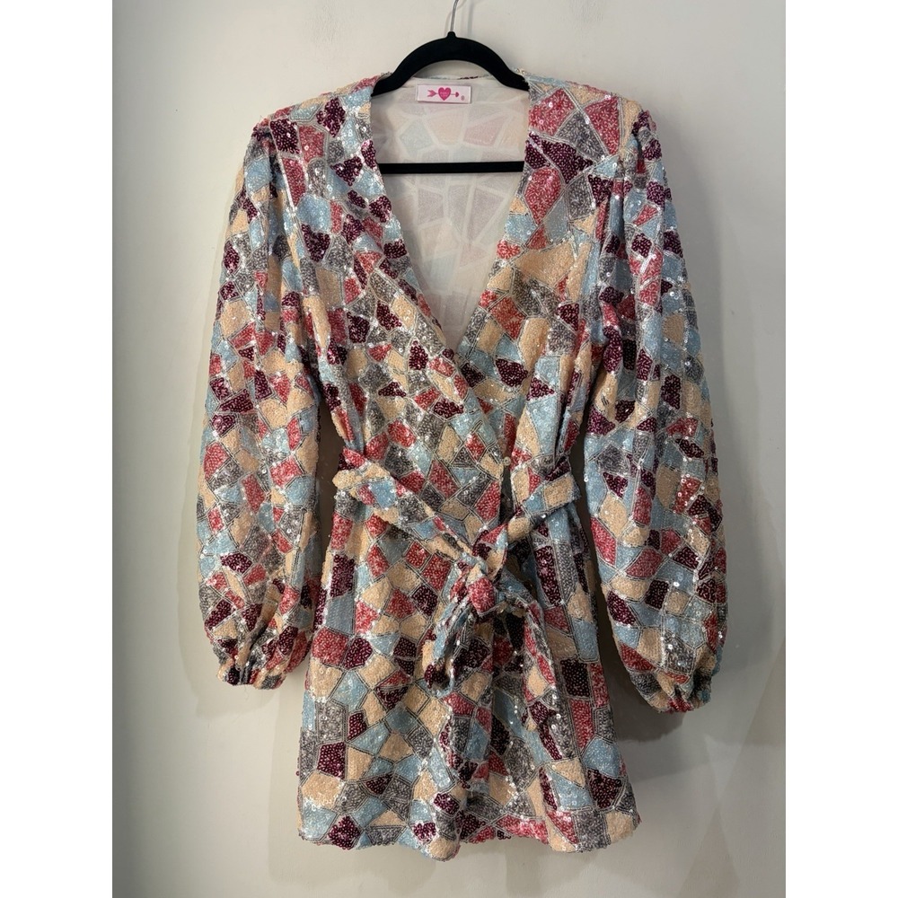 Buddy Love Adeline Sequin Wrap Mini‎ Dress Medium NWT Defect Lined Party